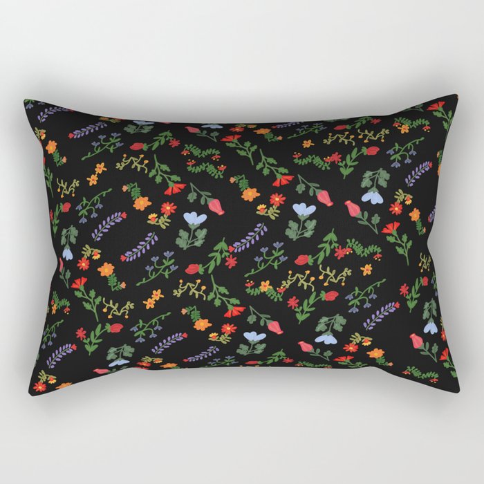 Dark Flower Pattern Rectangular Pillow