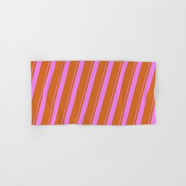 [ Thumbnail: Violet and Chocolate Colored Lined/Striped Pattern Hand & Bath Towel ]