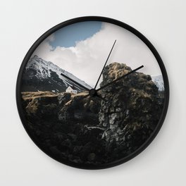 Cozy Mountain Cabin In Iceland - Landscape Photography Wall Clock