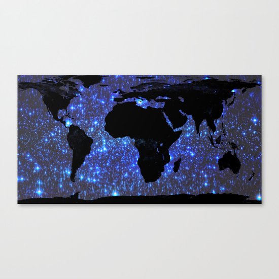 World Map : Blue Galaxy Stars Canvas Print