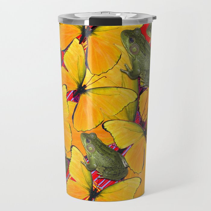 GOLDEN BUTTERFLIES & FROGS RED COLLAGE Travel Mug