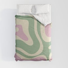 Modern Retro Liquid Swirl Abstract in Soft Pastel Lavender Pink Lime Green Cream Comforter