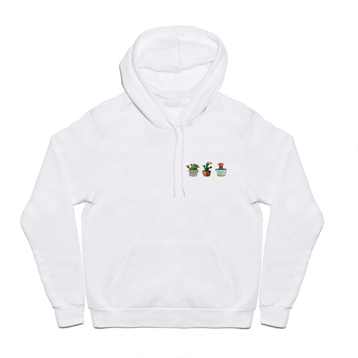 Three Cacti With Flowers On White Background Hoody