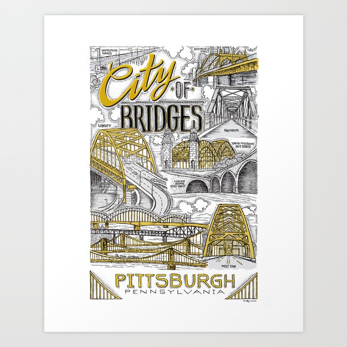 City of Bridges | Black and Gold Art Print
