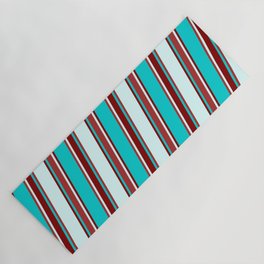 [ Thumbnail: Dark Turquoise, Brown, Light Cyan, and Maroon Colored Lined/Striped Pattern Yoga Mat ]