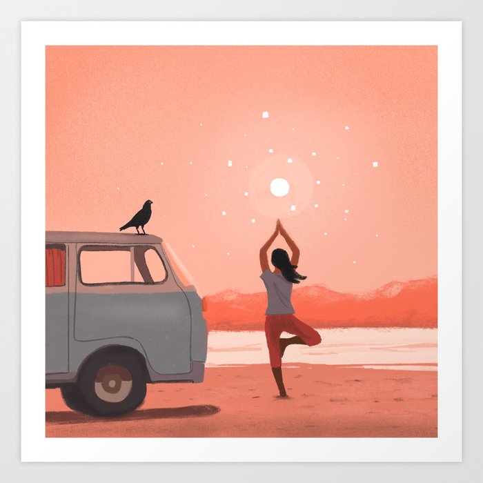 On the lookout - Female vanlifer at the beach Art Print