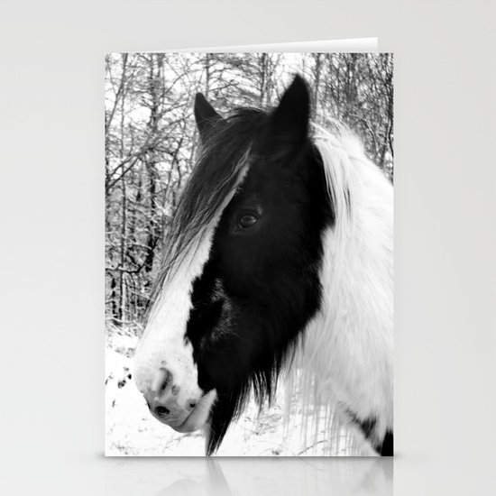 Horse. Black+White.Snow. Stationery Cards
