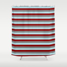 [ Thumbnail: Gray, Powder Blue, and Dark Red Colored Striped Pattern Shower Curtain ]