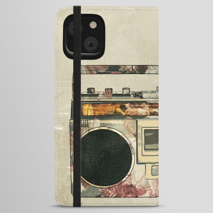 Retro Portable Stereo Music Cassette Boombox Flower Power iPhone Wallet Case