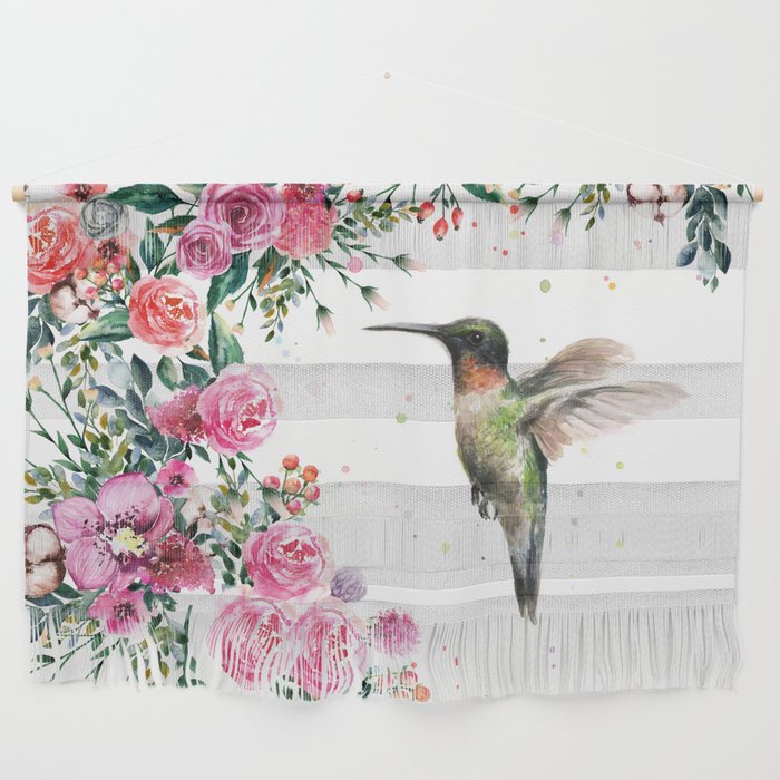 Hummingbird And Flowers Watercolor Animals Wall Hanging By Olechka