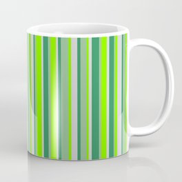 [ Thumbnail: Dark Sea Green, Sea Green, Light Grey, and Green Colored Lines/Stripes Pattern Coffee Mug ]