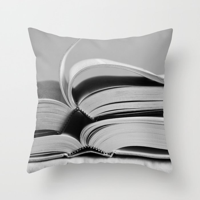 Open Books in Black and White Throw Pillow