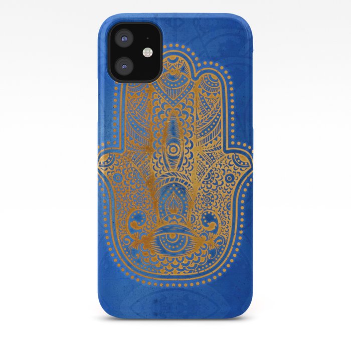 Elegance Hamsa Hand Metallic Gold Royal Blue iPhone Case