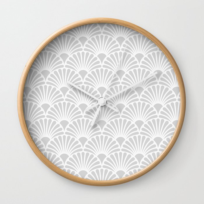 Art Deco Silver Grey & White Fan Pattern Wall Clock