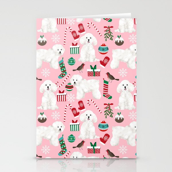 Bichon Frise Pink Christmas Holiday Themed Pattern Print Pet Bichon Frise Pink Christmas Holiday Themed Pattern Print Pet Friendly Dog Breed Gifts Stationery Cards