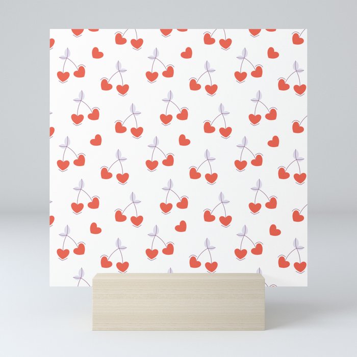 Heart cherries pattern Mini Art Print