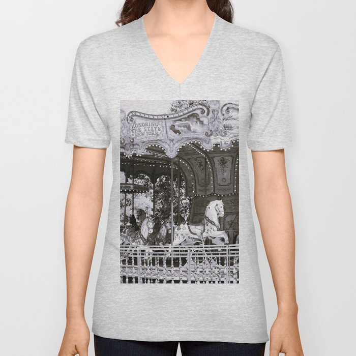 Carousel Horses - NY - B&W V Neck T Shirt