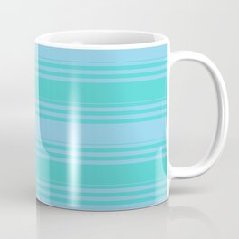 [ Thumbnail: Sky Blue & Turquoise Colored Lines Pattern Coffee Mug ]
