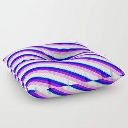 [ Thumbnail: Blue, Dark Violet, Plum, Mint Cream & Turquoise Colored Stripes/Lines Pattern Floor Pillow ]