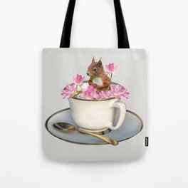 Coffee Cup Squirrel with Lotus Flowers Tote Bag