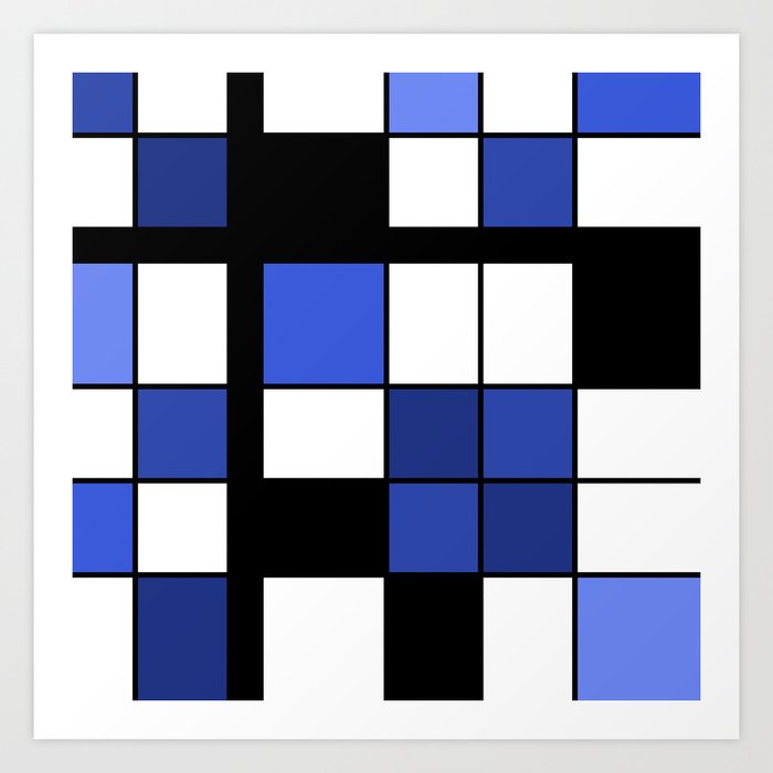 De Stijl Style Geometrical Art Blue Art Print