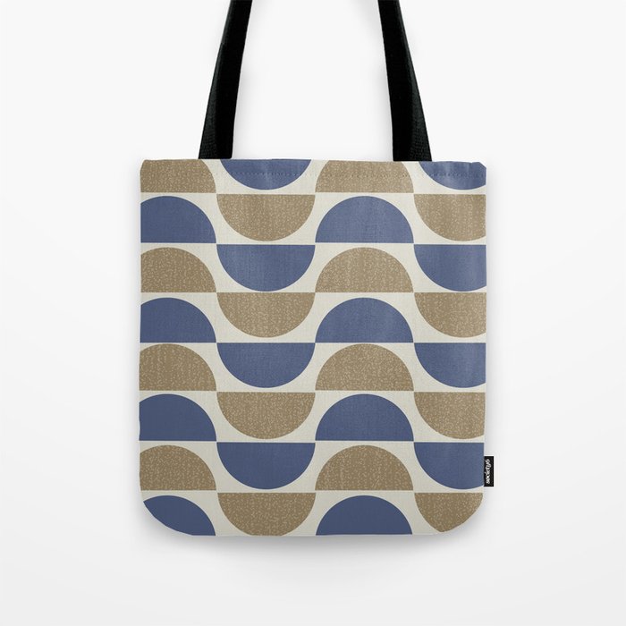 Big minimalistic textured semi-circle geometric pattern – blue and tan Tote Bag