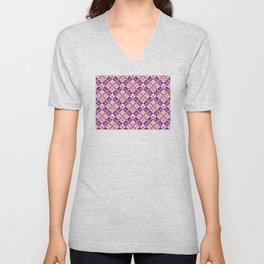 Purple pink gingham checked V Neck T Shirt