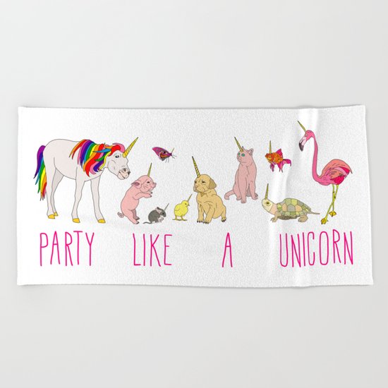 Party Like A Unicorn Beach Towel