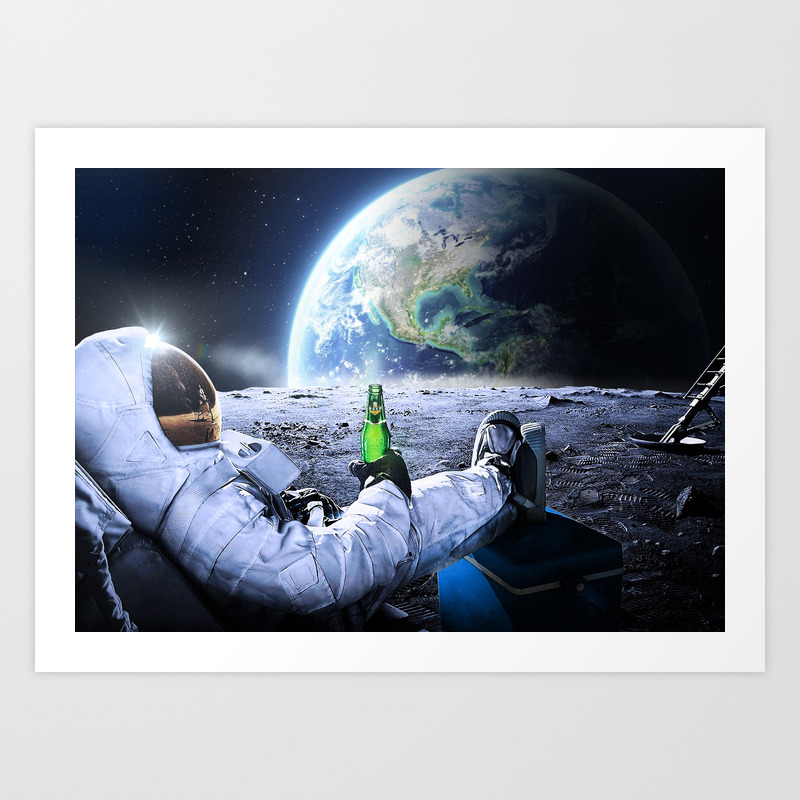 Astronaut On Moon With Beer Canvas Wall Art Picture Print Beautiful Home Decor 