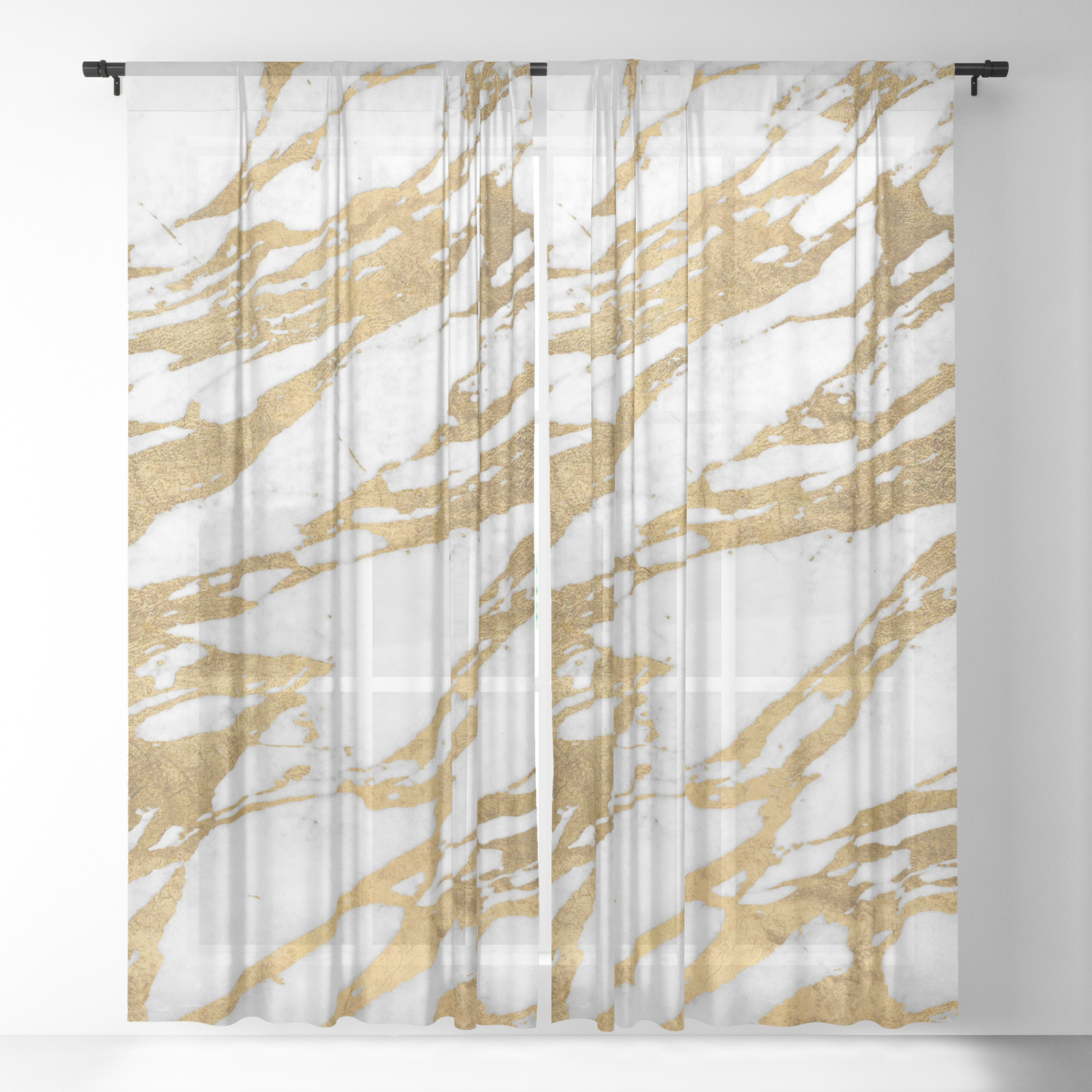 Modern Gold White Marble Stone Chic Pattern Sheer Curtain By Blackstrawberry Society6