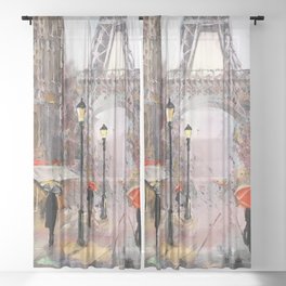 oil painting on canvas, street view of Paris Sheer Curtain