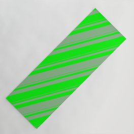 [ Thumbnail: Dark Sea Green & Lime Colored Lines/Stripes Pattern Yoga Mat ]