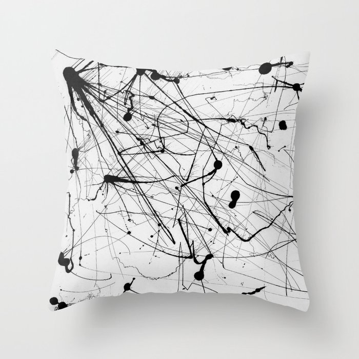 Abstract Ink (Black on White) Throw Pillow