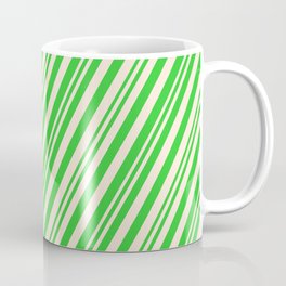 [ Thumbnail: Lime Green & Beige Colored Stripes/Lines Pattern Coffee Mug ]