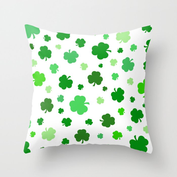 Green Shamrock Pattern Throw Pillow