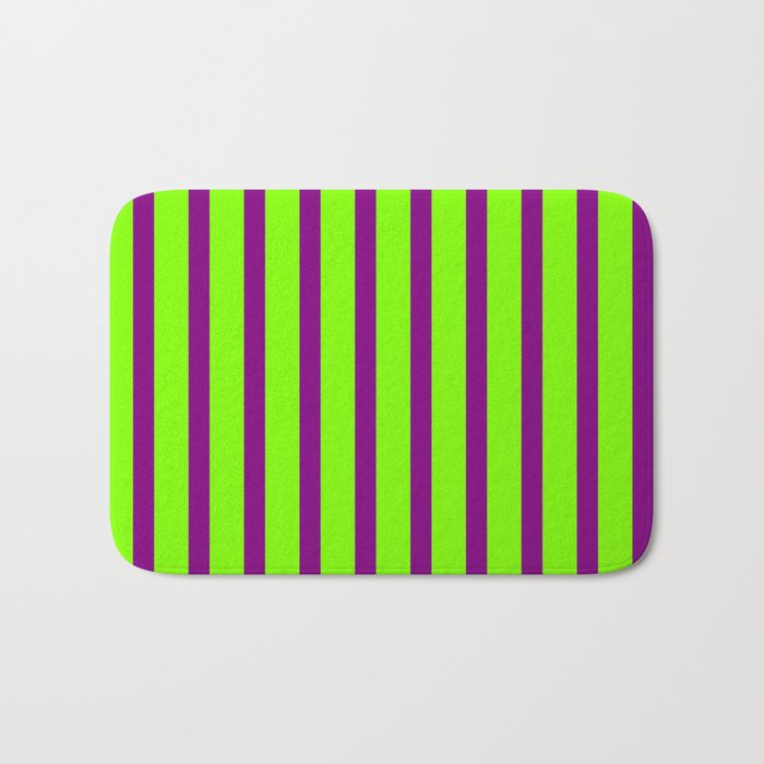 Chartreuse and Purple Colored Lined/Striped Pattern Bath Mat