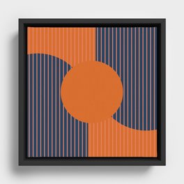 Abstract Shapes 255 in Navy Blue and Orange Framed Canvas