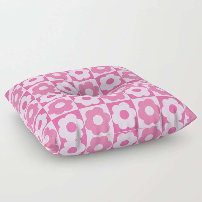 Floral Checker Pink Floor Pillow