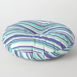 [ Thumbnail: Aquamarine, Lavender & Dark Slate Blue Colored Lined/Striped Pattern Floor Pillow ]