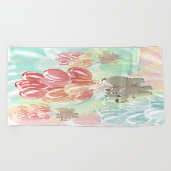 Flying hippos Beach Towel