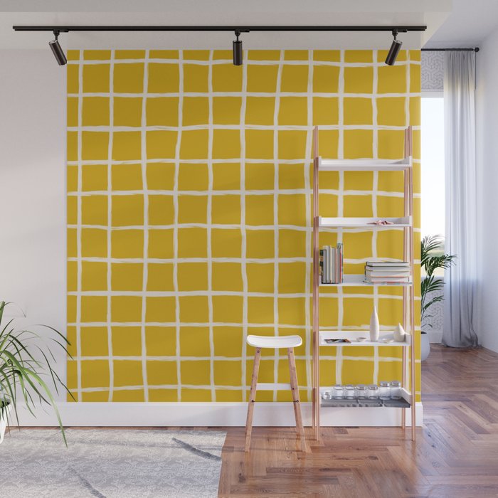 Yellow Checkered Grid Wall Mural