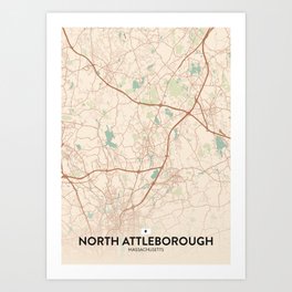 North Attleborough, Massachusetts, United States - Vintage City Map Art Print