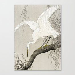 Heron sitting on a tree  - Vintage Japanese Woodblock Print Art Canvas Print