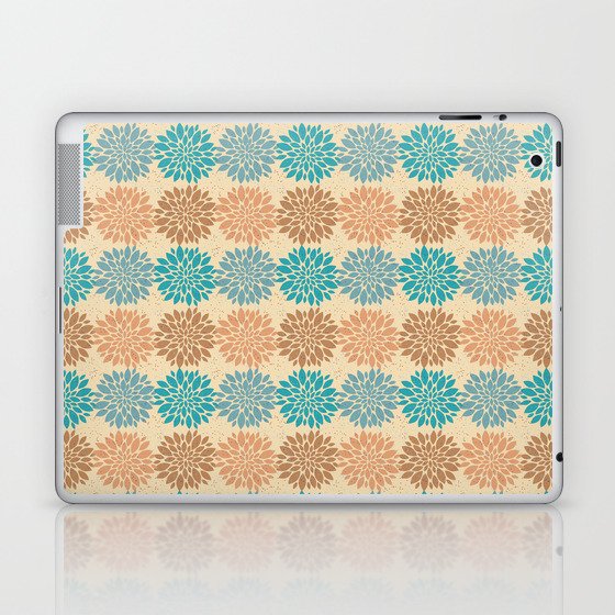 blue cream brown floral nautical sea anemone medallion Laptop & iPad Skin