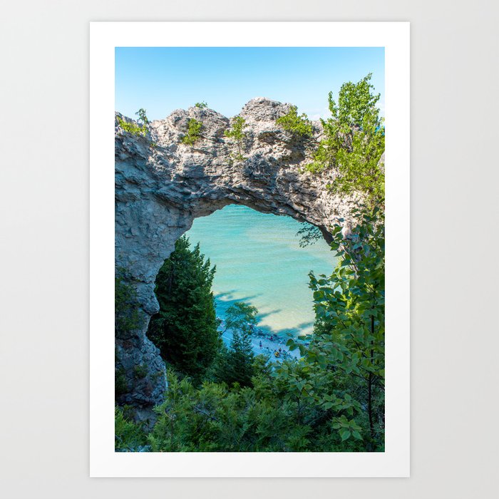 Looking at Lake Michigan through Arch Rock on Mackinac Island in Michigan Art Print