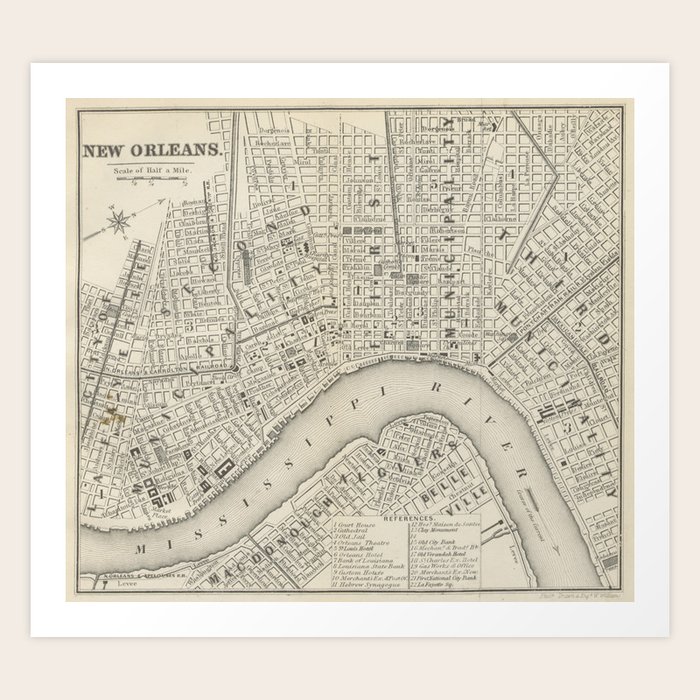 Map Of New Orleans Area Vintage Map Of New Orleans La (1866) Kunstdrucke Von Bravuramedia | Society6