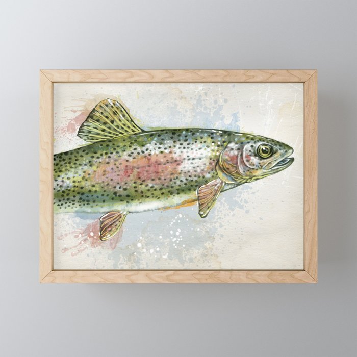 Splashing Rainbow Trout Framed Mini Art Print