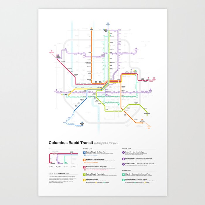 Columbus Transit Map Art Print