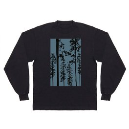 Woody - Black Minimal Forest Tree Art Design on Blue Long Sleeve T-shirt