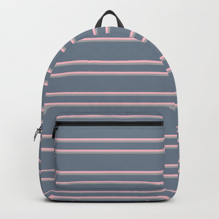 Slate Gray, Pink, and Dark Grey Colored Lines Pattern Backpack